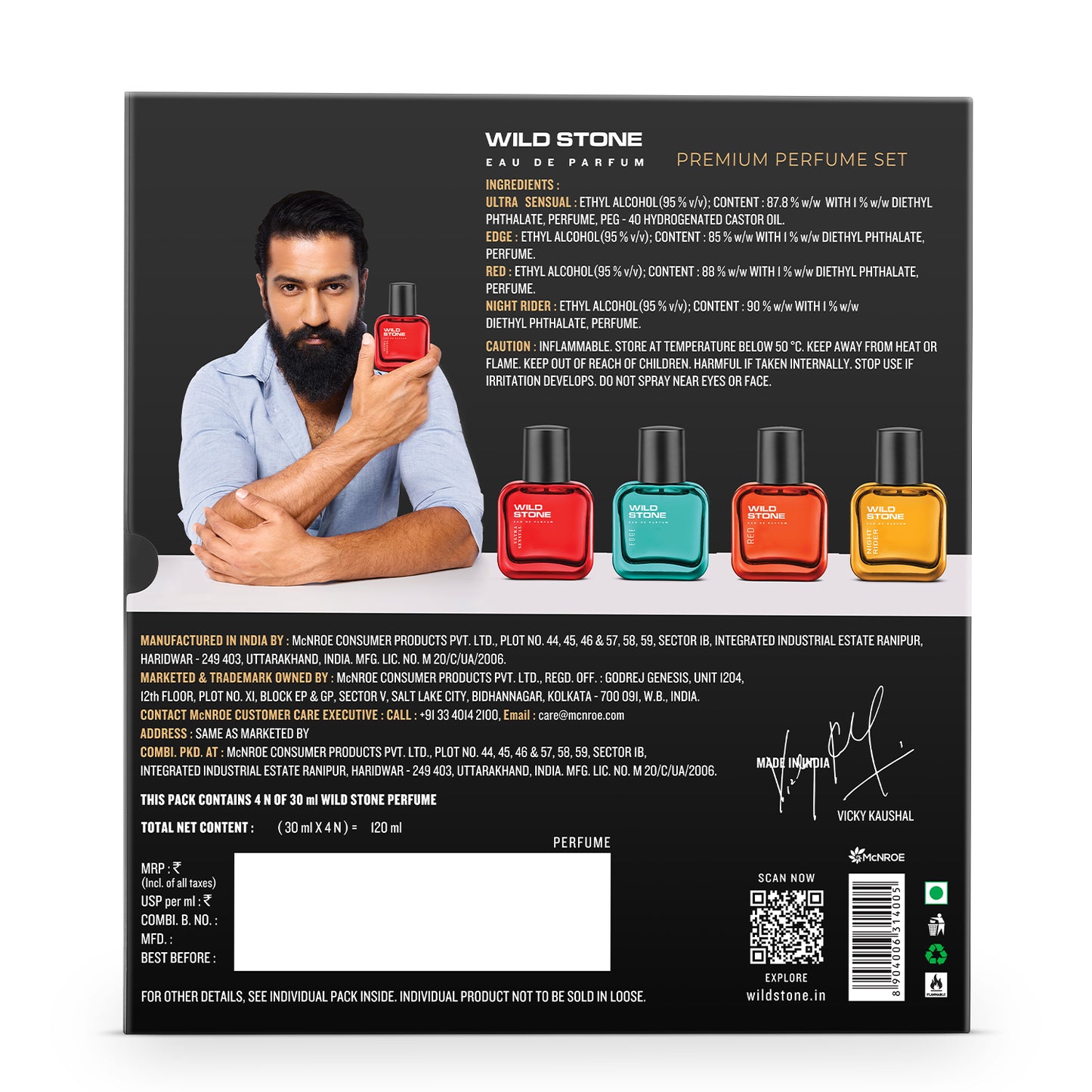 Wild Stone Edge, Night Rider, red and Ultra Sensual Perfume Combo for Men, Long Lasting Smell | Pack of 4 (30ml each)