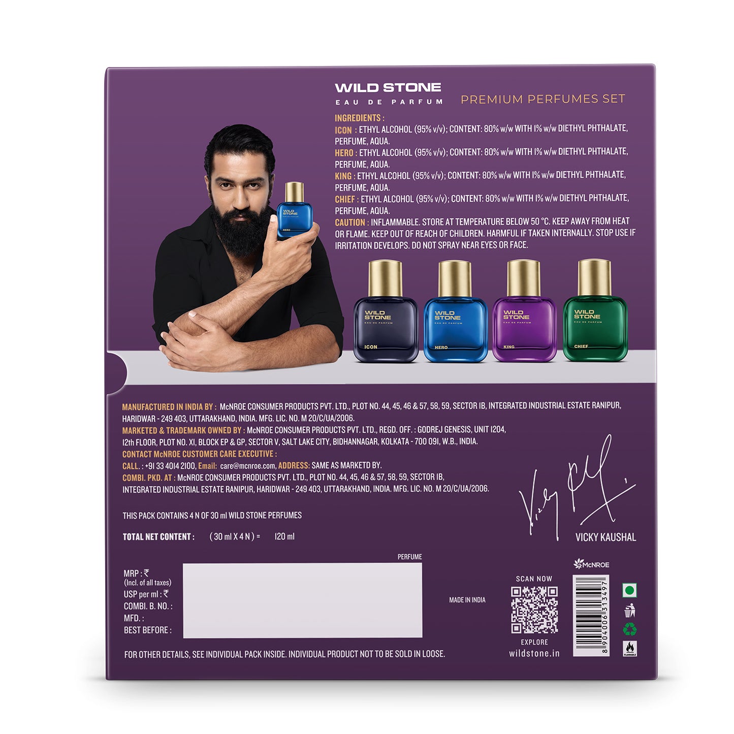 Wild Stone Chief, Hero, Icon and King Perfume Combo for Men, Long Lasting Smell | Pack of 4 (30ml each)