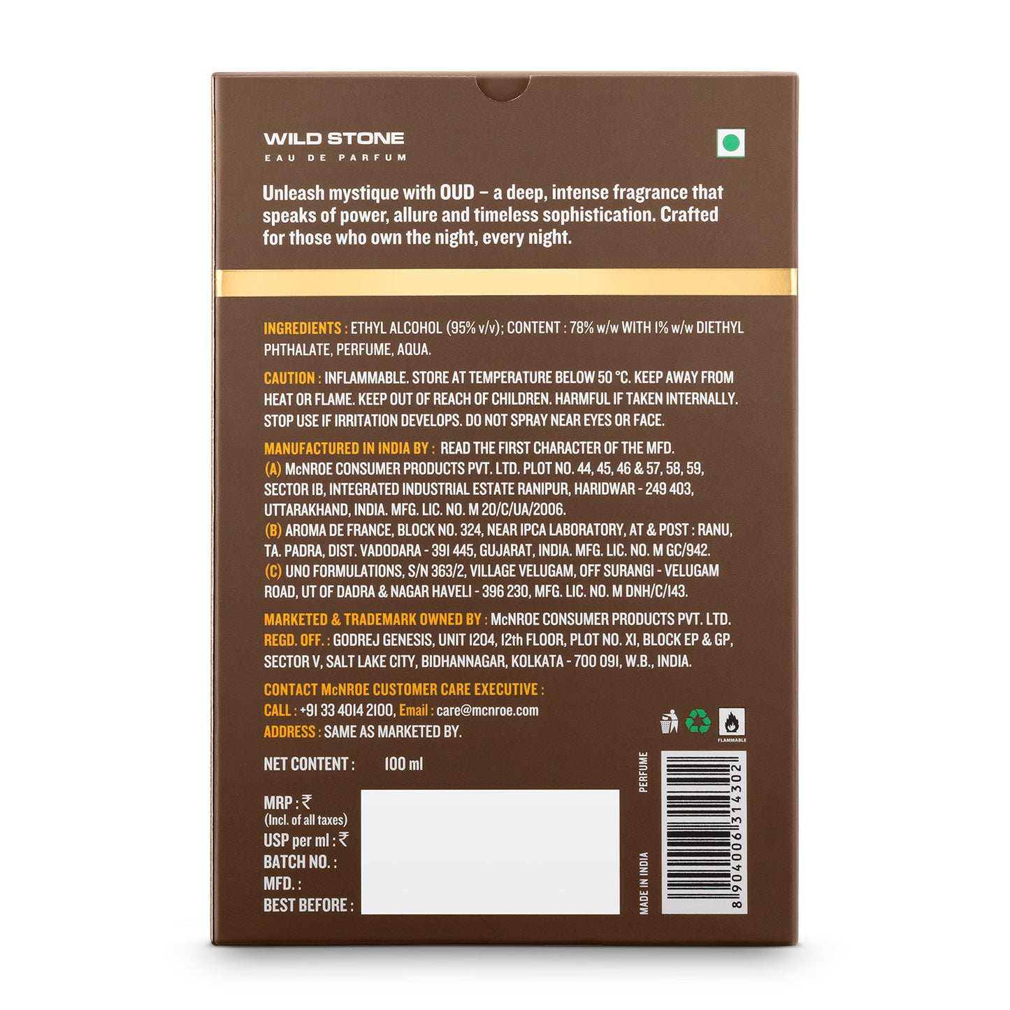 Wild Stone Oud Perfume for Men 100 ml