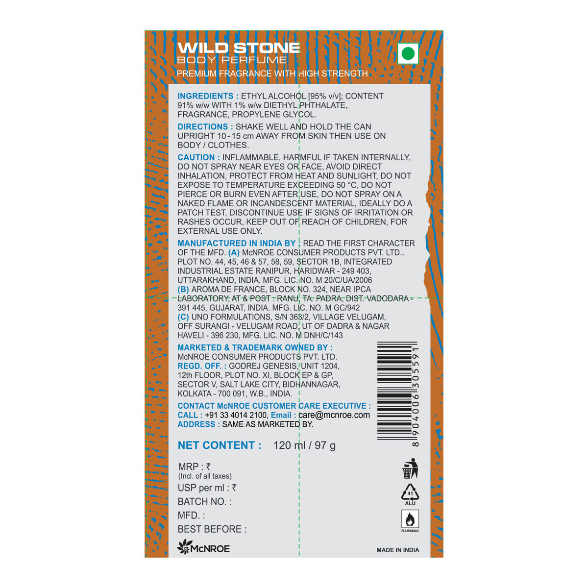 Wild Stone Iron Body Perfume, 120ml