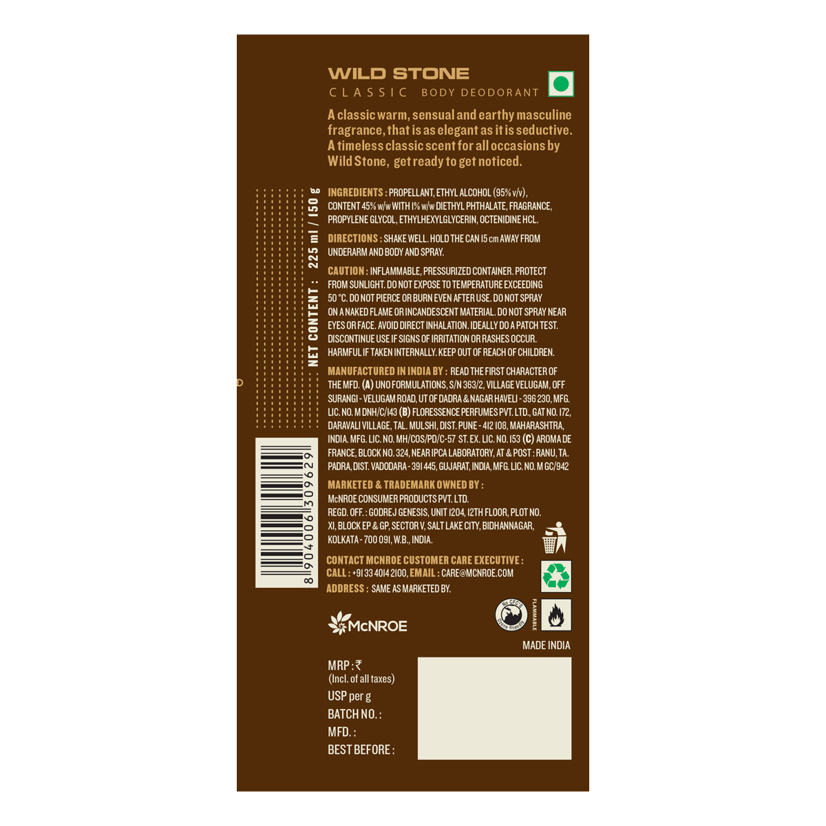 Wild Stone Classic Musk Deodorant, 225ml