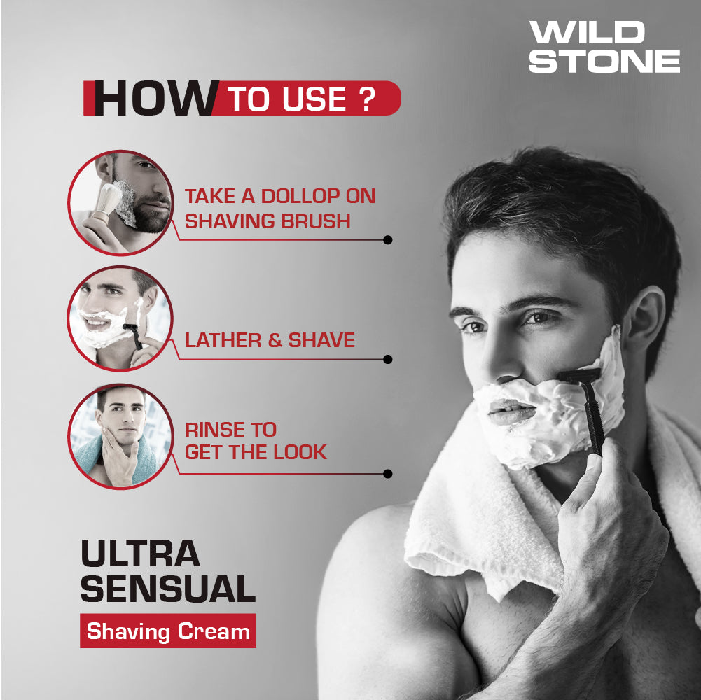 Wild Stone Ultra Sensual After Shave Lotion 50ml, Shaving cream 30 gm and Shaving Brush Combo (Pack of 3)