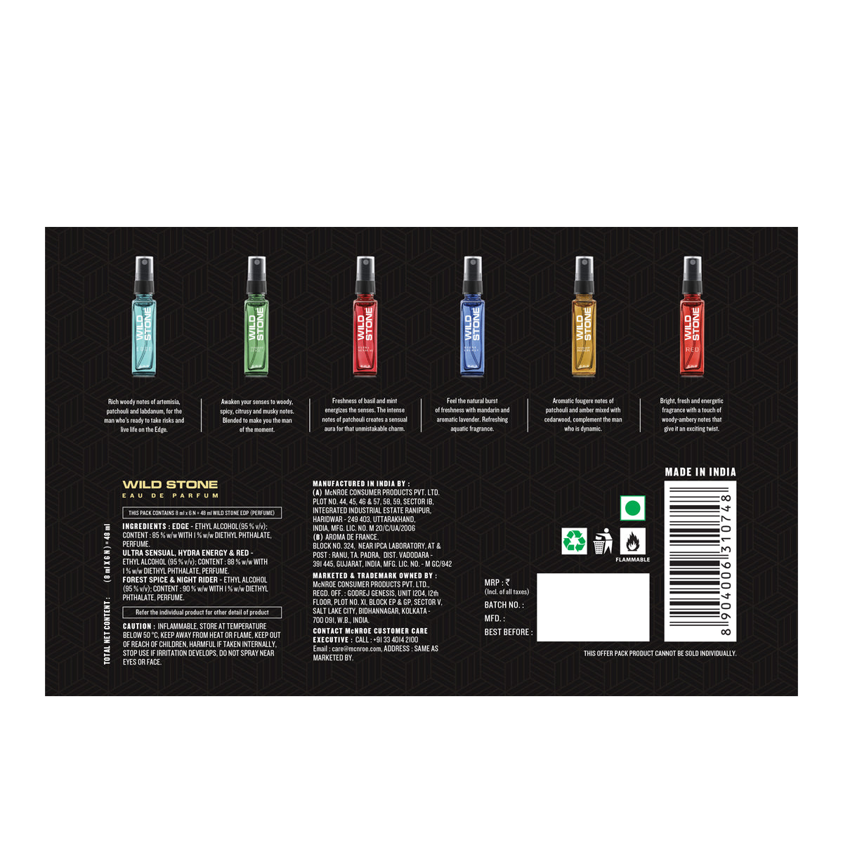 Wild Stone Gift box Perfume for Men, Pack of 6 (8ml each)