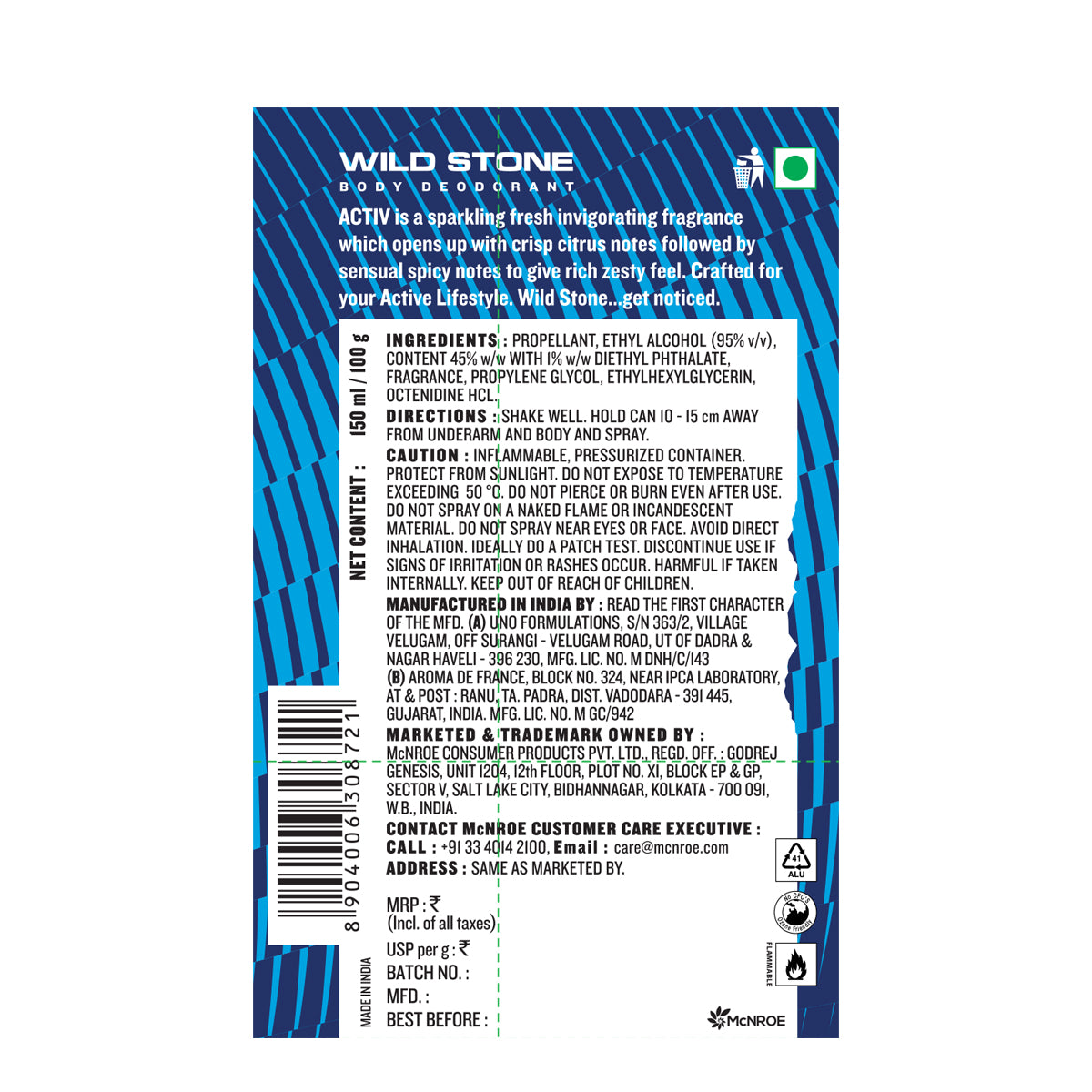 Wild Stone Activ Deodorant for Men, 150ml