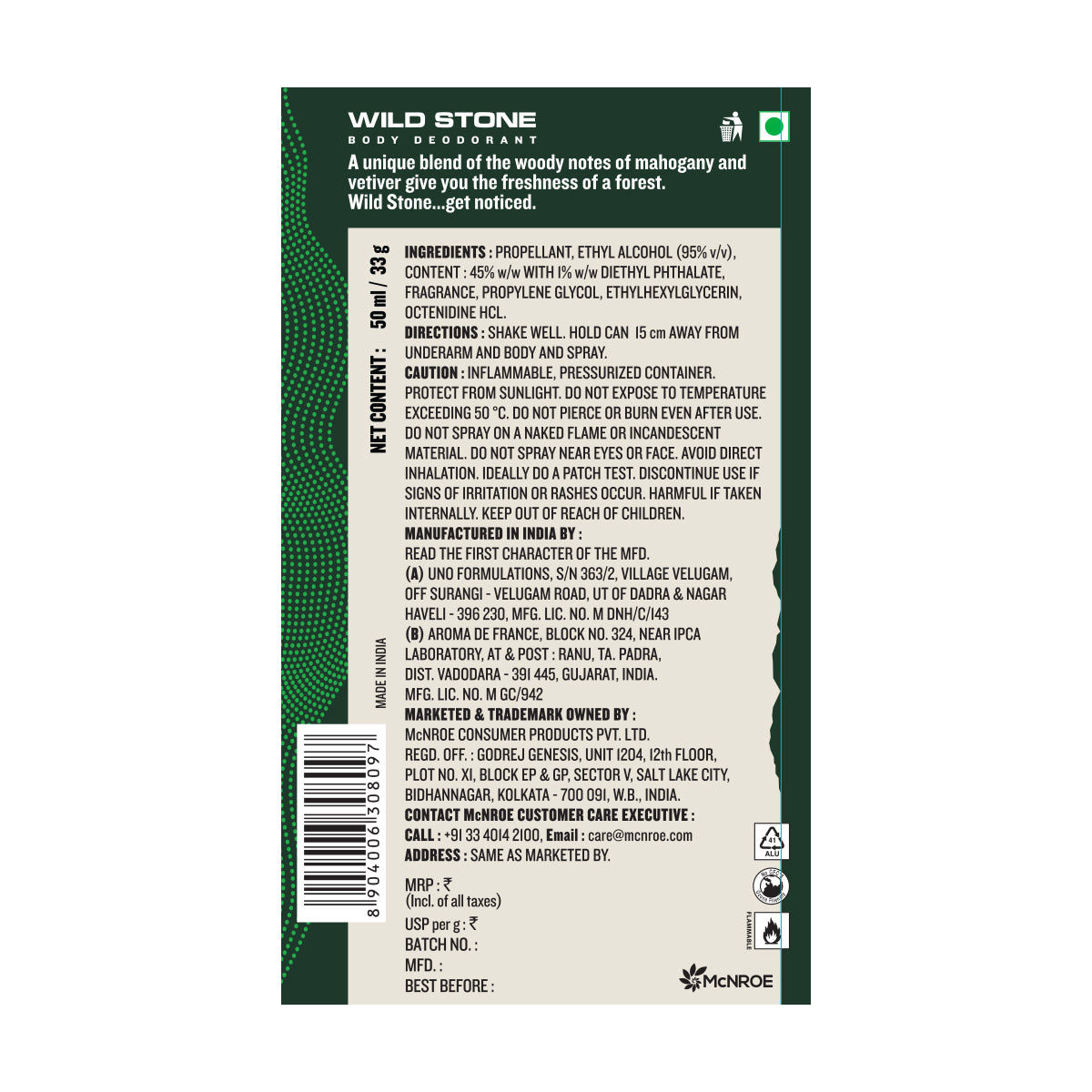 Wild Stone Forest Spice Deodorant Spray (50ml each)- For Men (pack of 3)