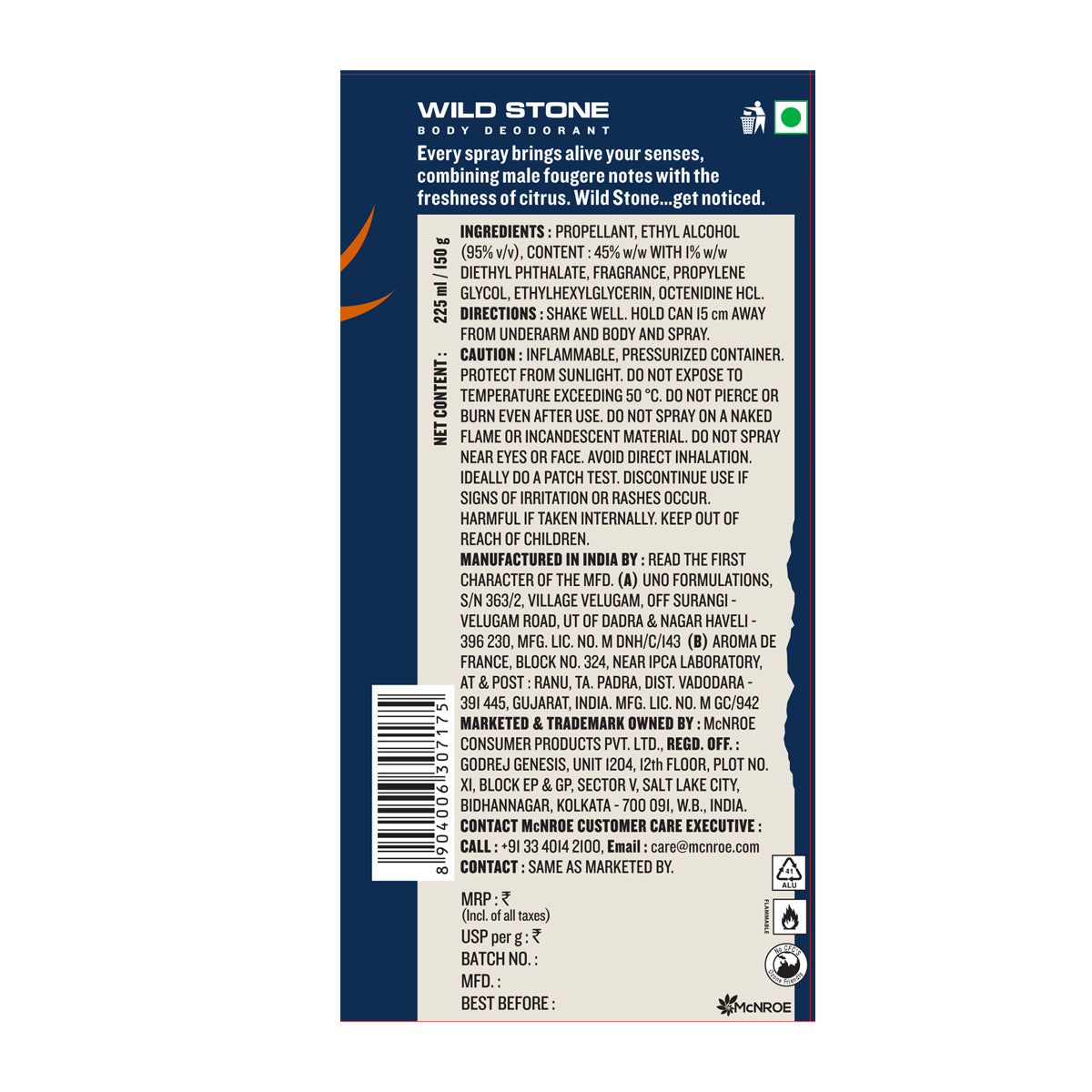 Wild Stone Legend Deodorant 225 ml each (Pack of 2)