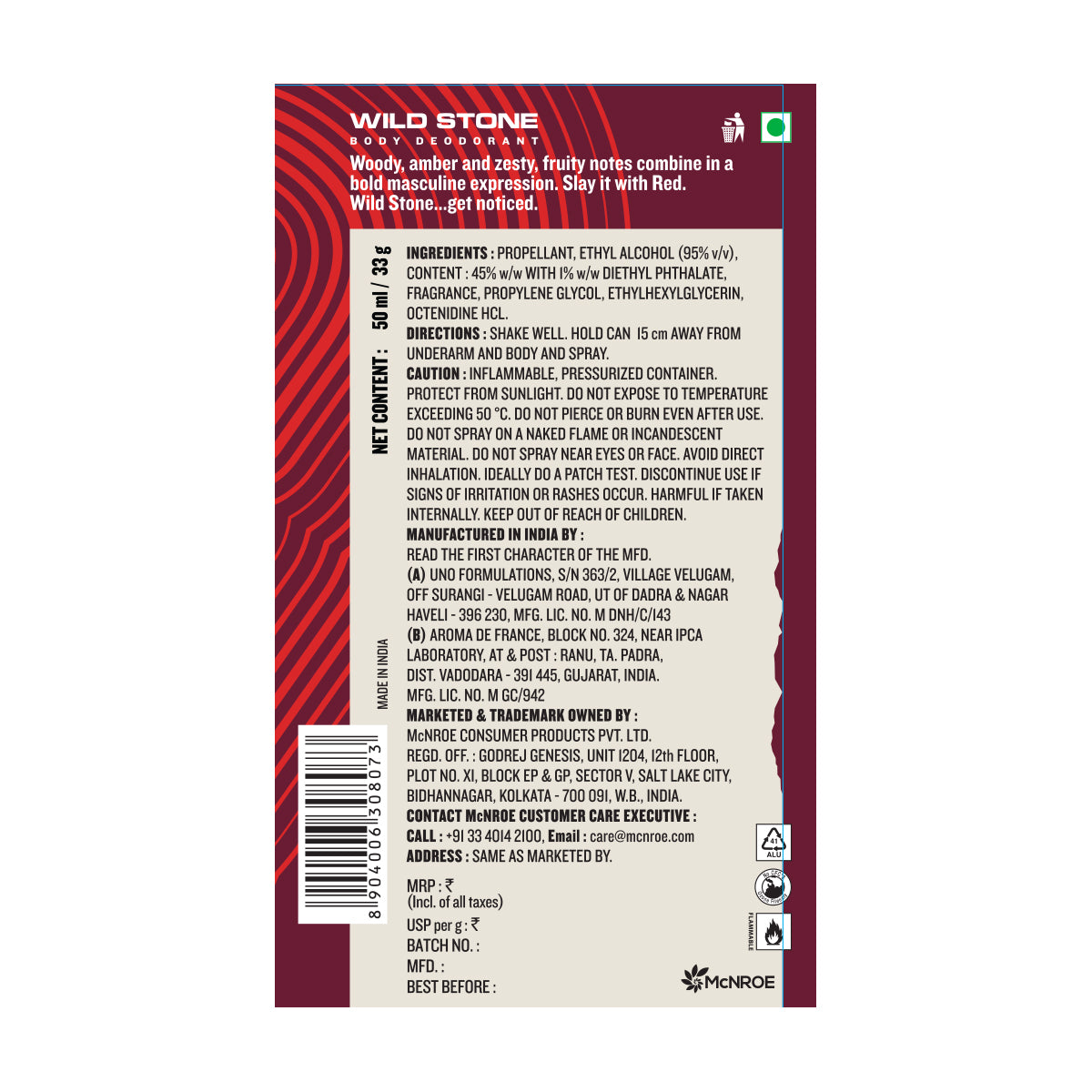 Wild Stone Red and Forest spice Travel Pack Deodorant, Pack of 2 (50ml each)