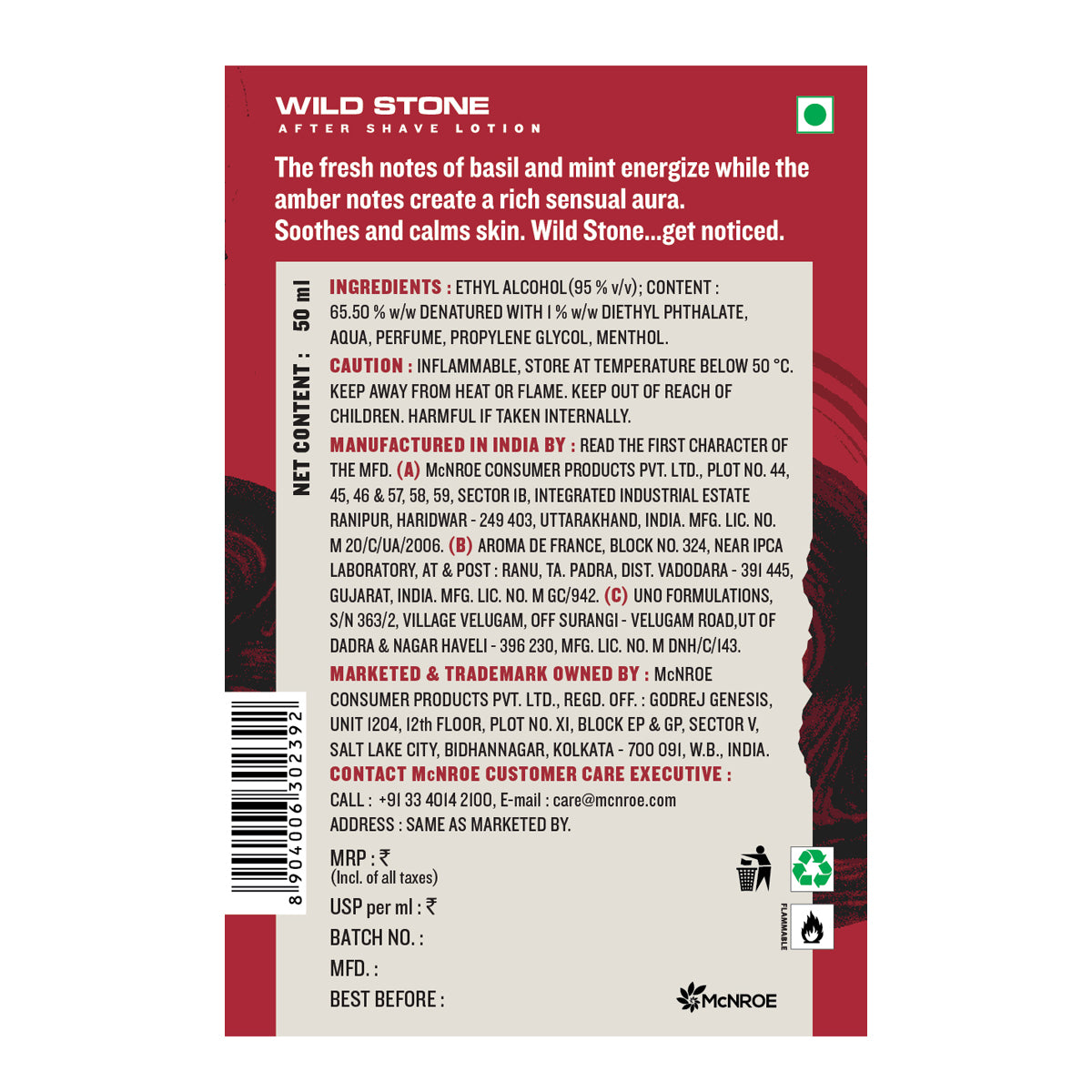 Wild Stone Ultra Sensual After Shave Lotion for Men, Pack of 2 (50ml each)