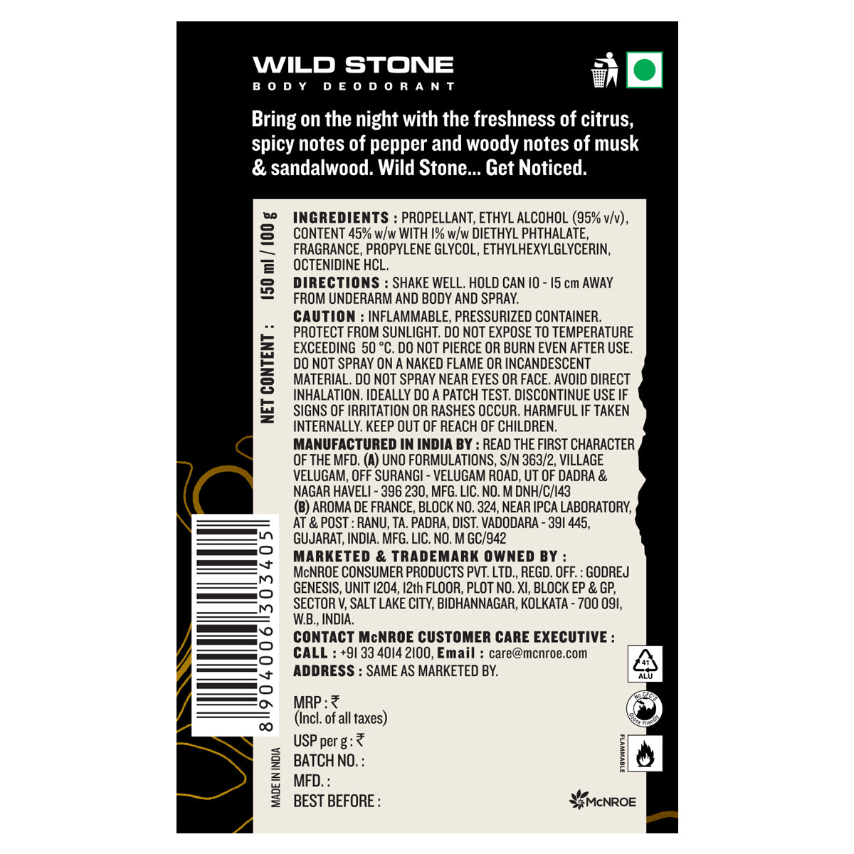 Wild Stone Night Rider Deodorant 165 ml each (Pack of 2)