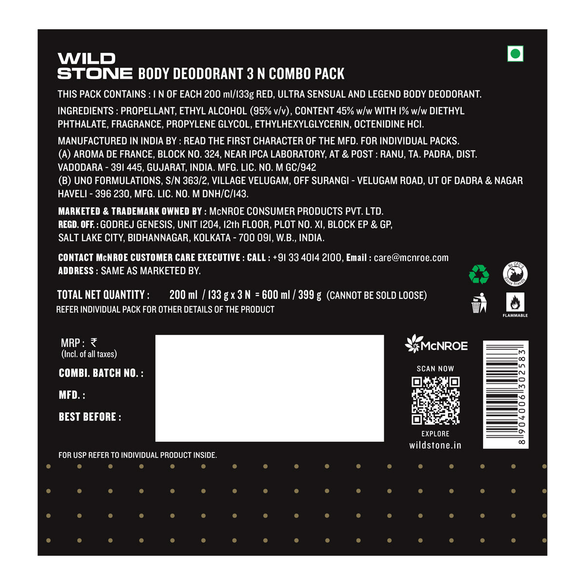 Wild Stone Red, Ultra Sensual and Legend Deodorant Combo Pack of 3 (200ml each)