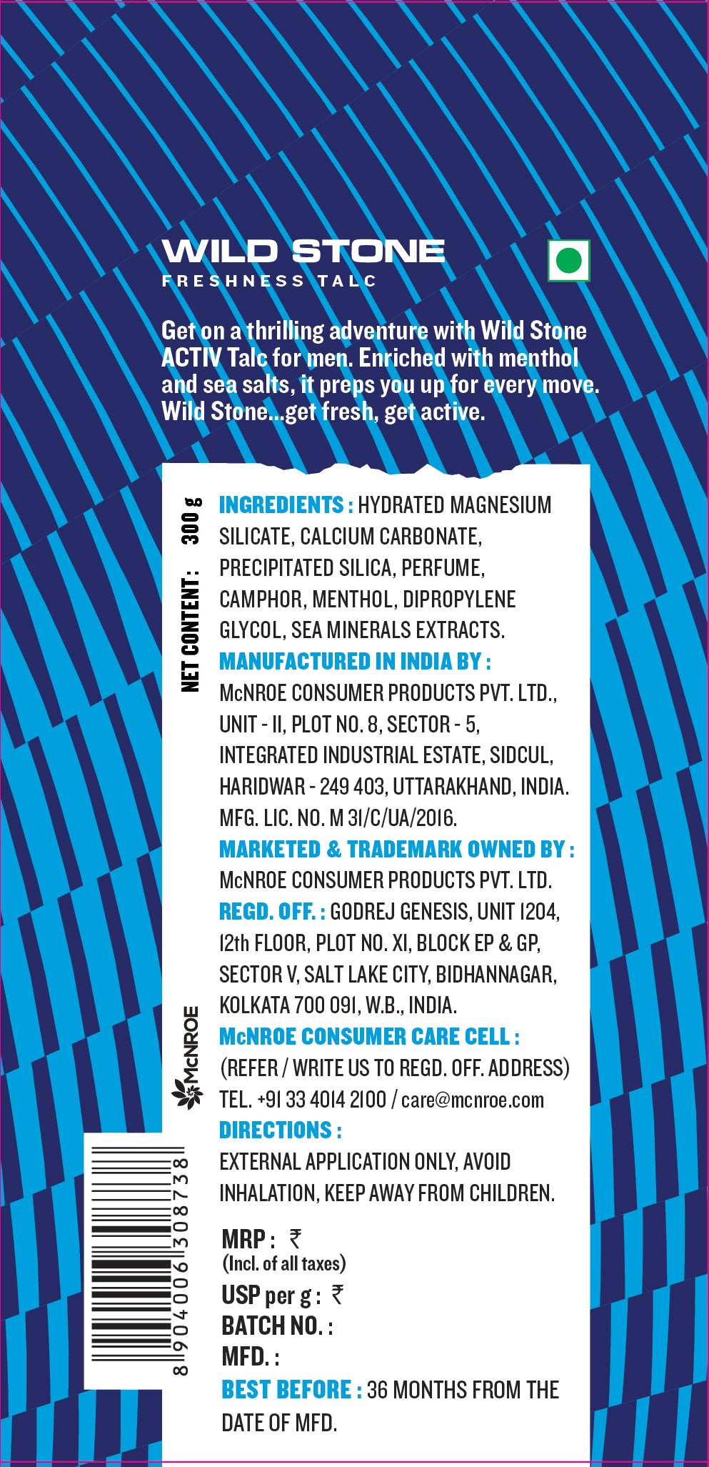 Wild Stone Activ Freshness Talcum Powder for Men, 300gm