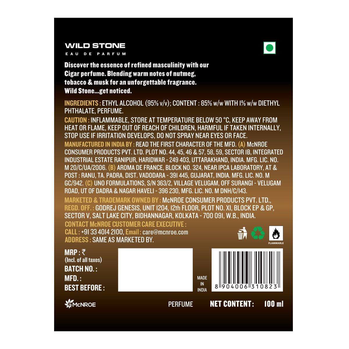 Wild Stone Cigar Perfume for Men,100ml