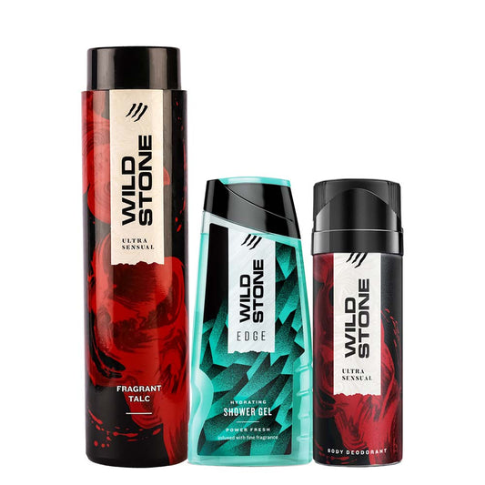 Pushpa 2 x Wild Stone Ultra deodorant  (150 Ml) + Wild Stone Ultra Sensual Talc (100 gm) + Wild Stone Edge Shower gel (200 ml)