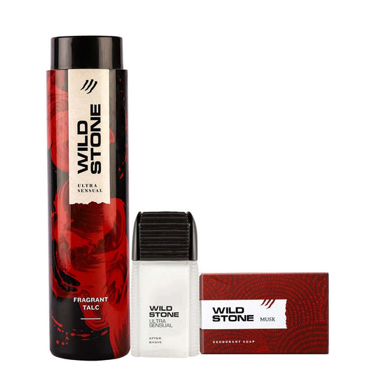 Pushpa 2 x Wild Stone Ultra After Shave Lotion (100 ml ) + Wild Stone Ultra Sensual Talc (100 gm) + Wild Stone Musk Soap (125 gm)