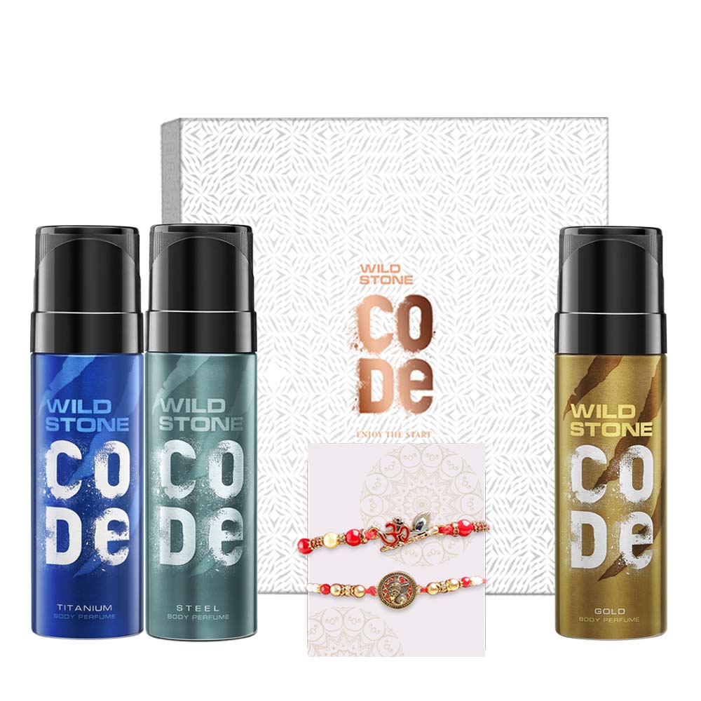 Rakhi Gift Hamper for Brother - CODE Titanium, Steel & Gold Body Perfume Combo