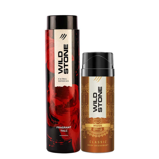 Pushpa 2 x Wild Stone Musk Deodorant (225 Ml) + Wild Stone Ultra Sensual Talc (100 gm)