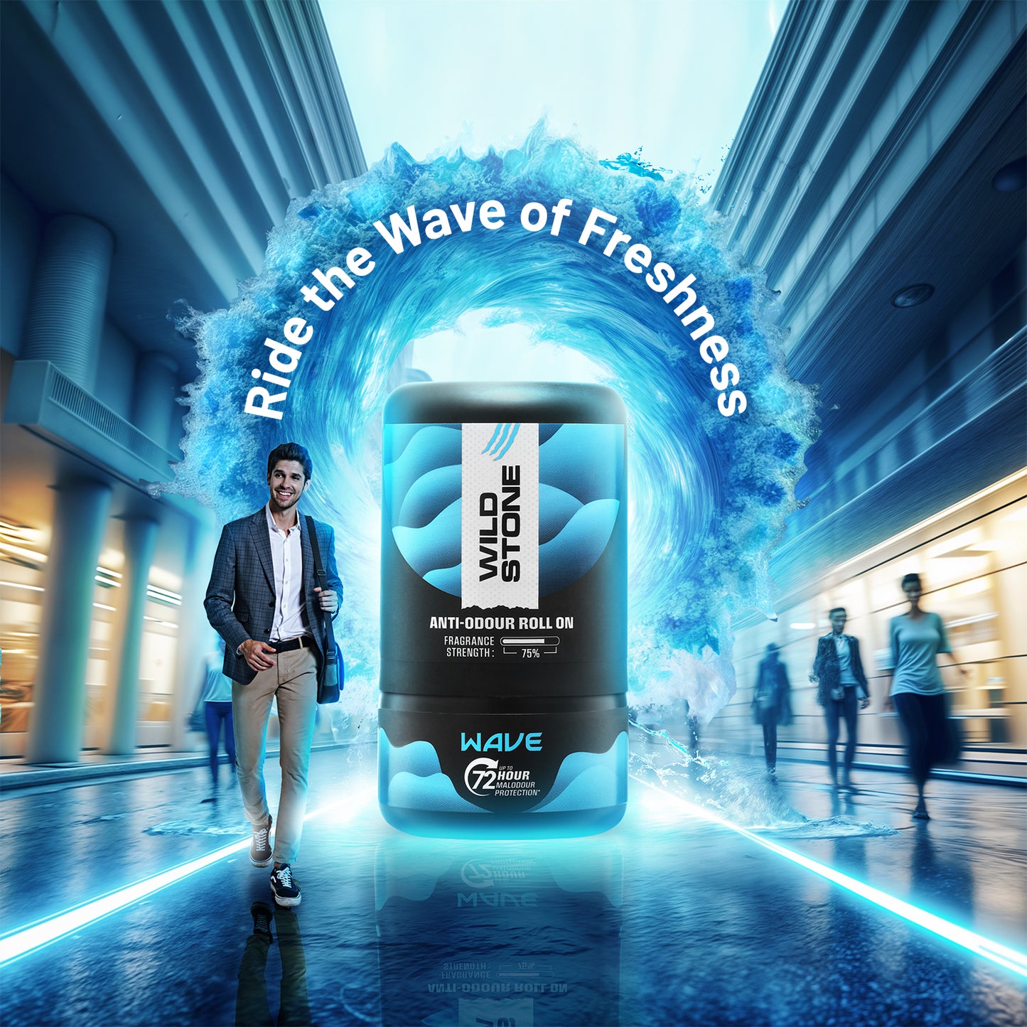 Wild Stone Wave Anti-Odour Roll On For Men, 50ml | Up to 72-Hour Odour Control | With Sea Minerals & Niacinamide | Skin Friendly & Itch Free Deodorant Roll On | Long-Lasting Freshness