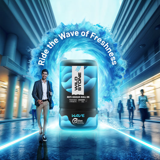 Wild Stone Wave Anti-Odour Roll On For Men, 50ml | Up to 72-Hour Odour Control | With Sea Minerals & Niacinamide | Skin Friendly & Itch Free Deodorant Roll On | Long-Lasting Freshness