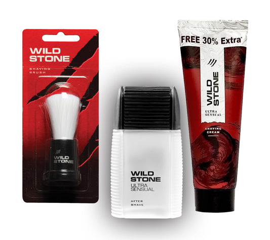 Wild Stone Ultra Sensual After Shave Lotion 50ml, Shaving cream 30 gm and Shaving Brush Combo (Pack of 3)