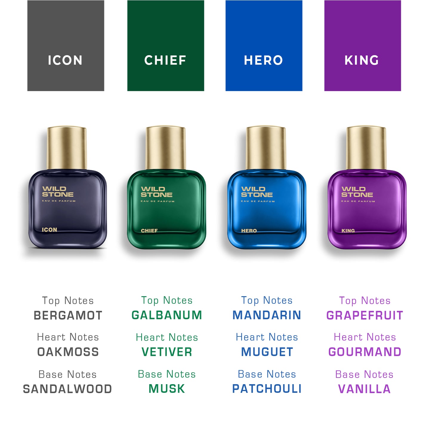 Wild Stone Chief, Hero, Icon and King Perfume Combo for Men, Long Lasting Smell | Pack of 4 (30ml each)