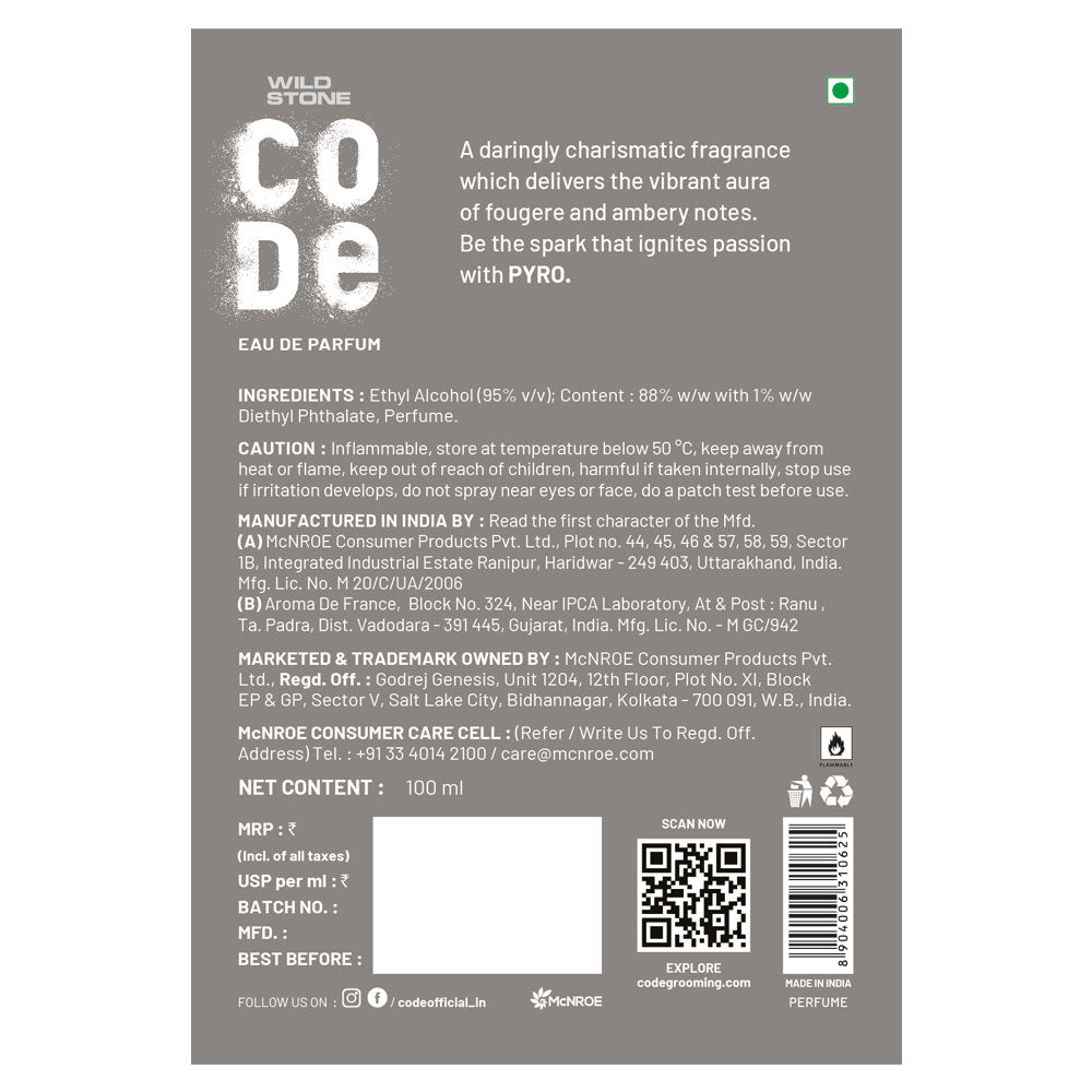CODE Pyro EDP Perfume for Men back cover 1