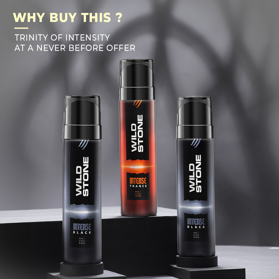 Wild Stone Intense Black and Trance No Gas Deodorant Gift Set for Men, Pack of 3 (150ml each)