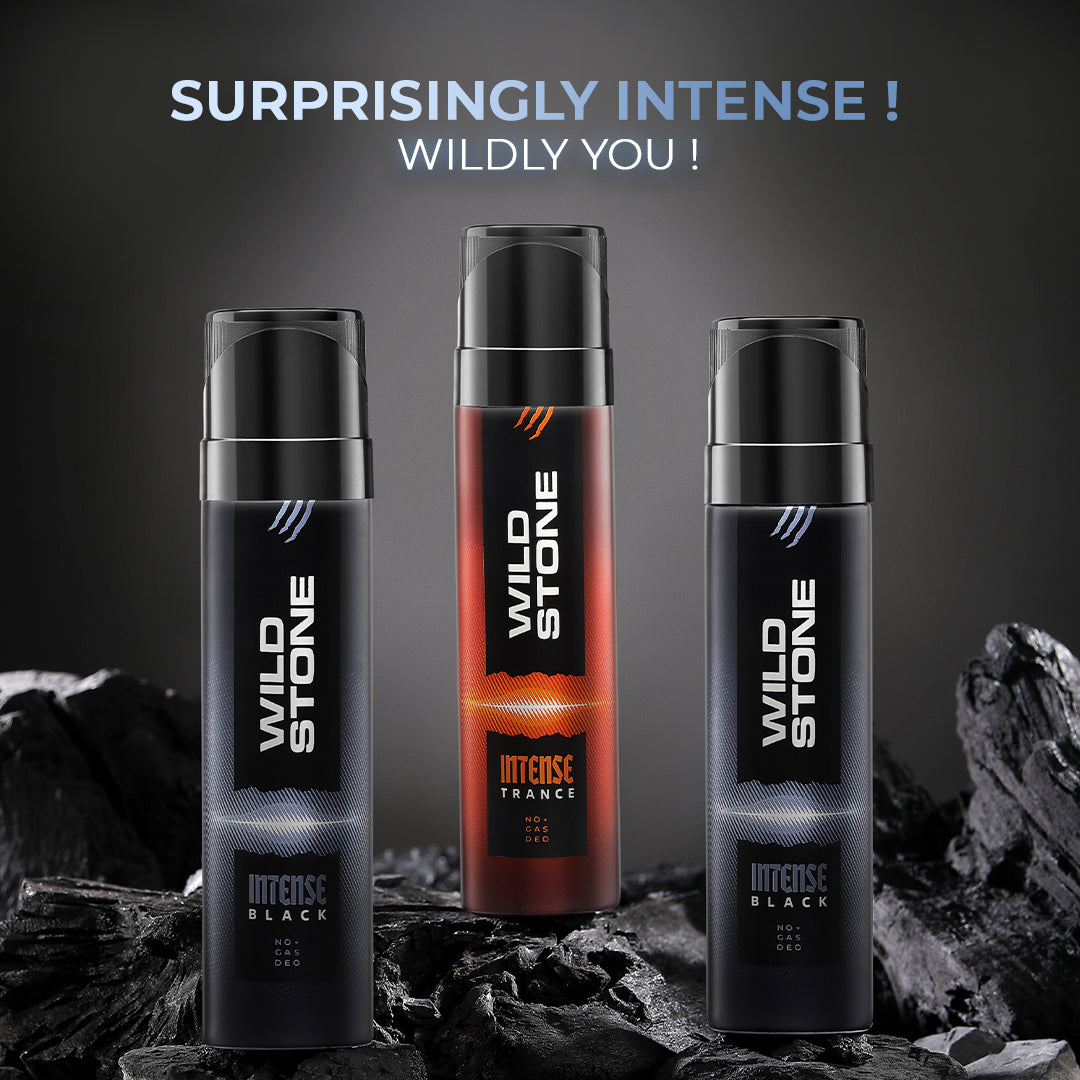 Wild Stone Intense Black and Trance No Gas Deodorant Gift Set for Men, Pack of 3 (120ml each)