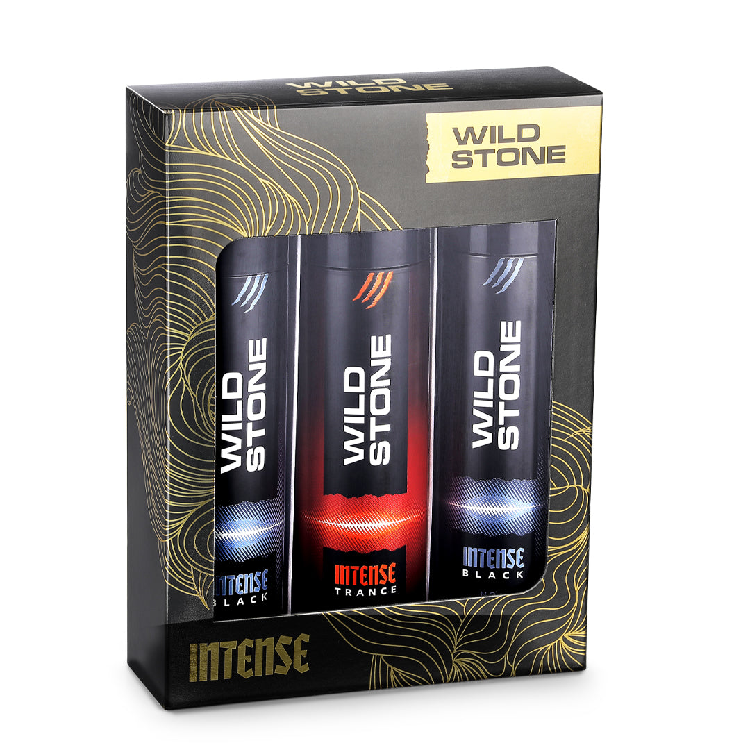 Wild Stone Intense Black and Trance No Gas Deodorant Gift Set for Men, Pack of 3 (150ml each)