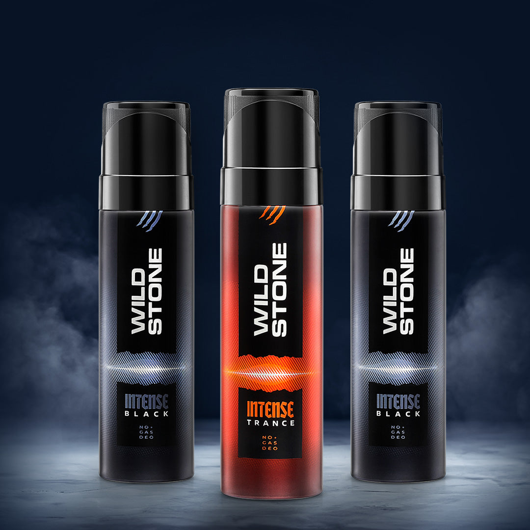 Wild Stone Intense Black and Trance No Gas Deodorant Gift Set for Men, Pack of 3 (150ml each)