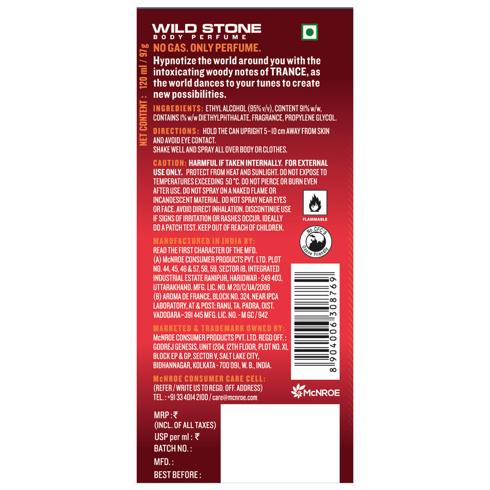 Intense Trance No Gas Deodorant for Men 120ml Wild Stone