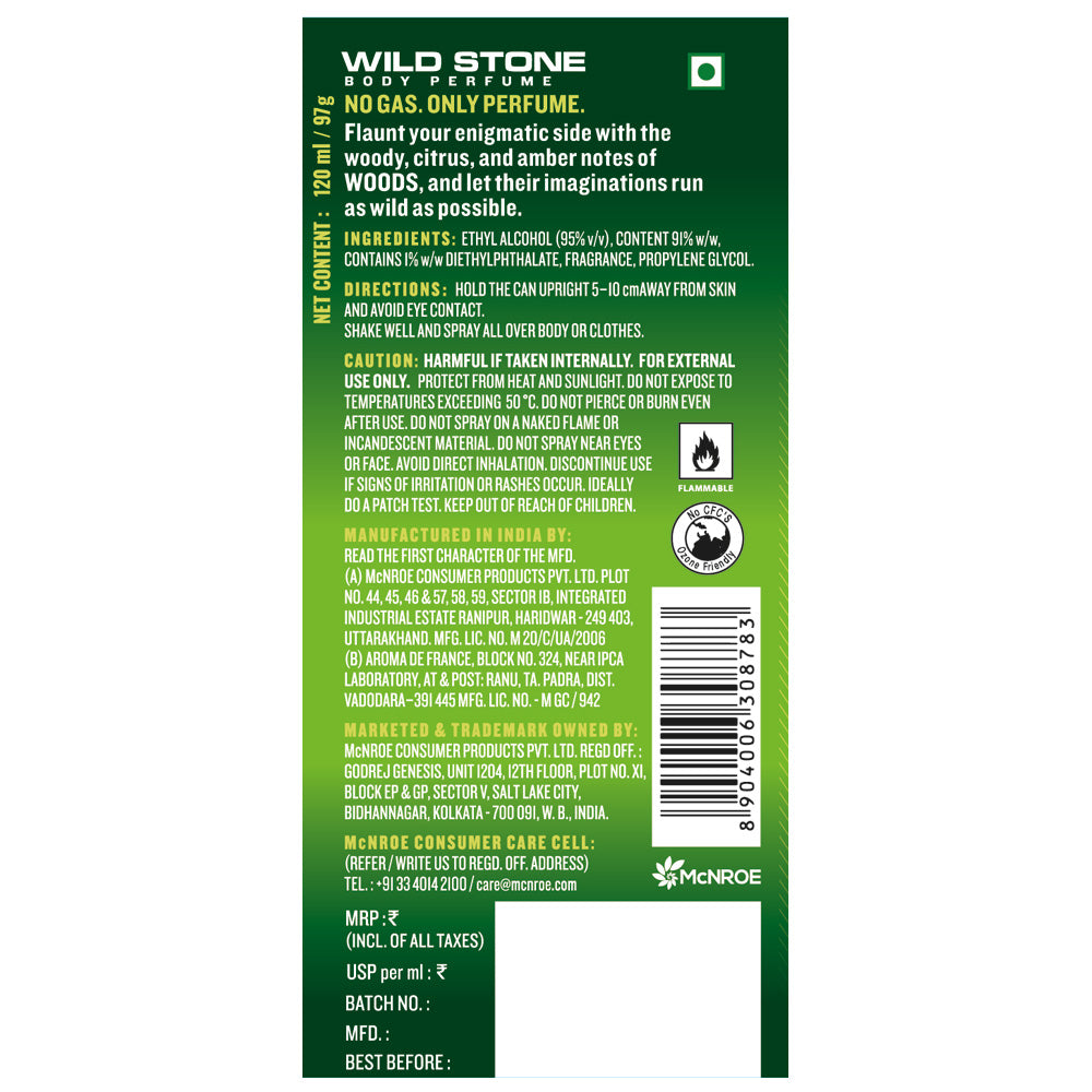 Wild Stone Intense Wood No Gas Deodorant, Pack of 2 (120ml each)