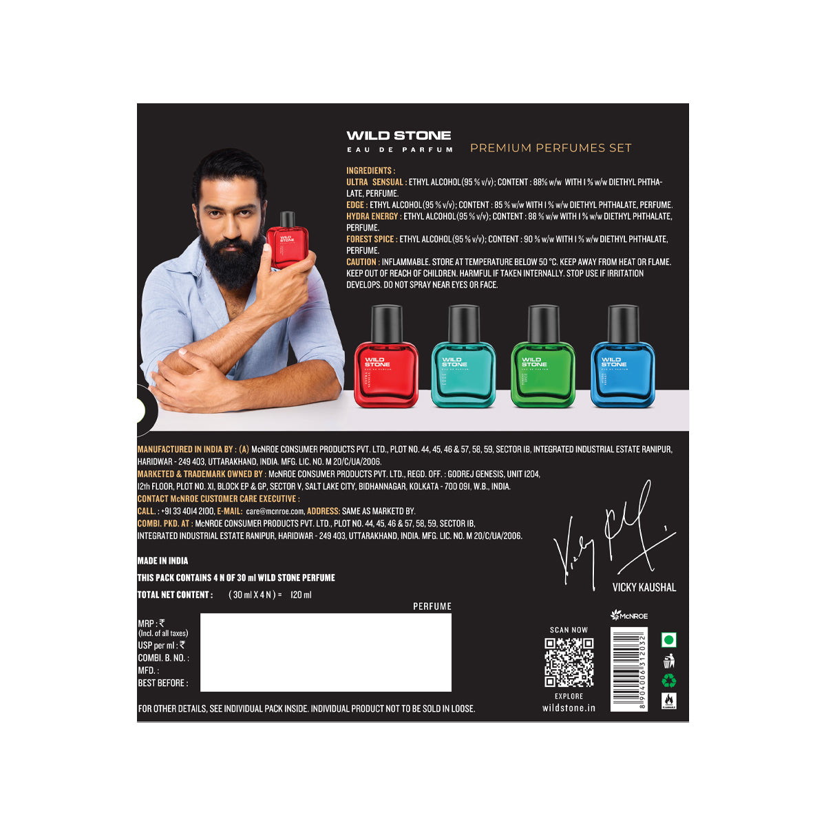 Wild Stone Edge, Forest Spice, Hydra Energy and Ultra Sensual Perfume Combo for Men, Long Lasting Smell | Pack of 4 (30ml each)