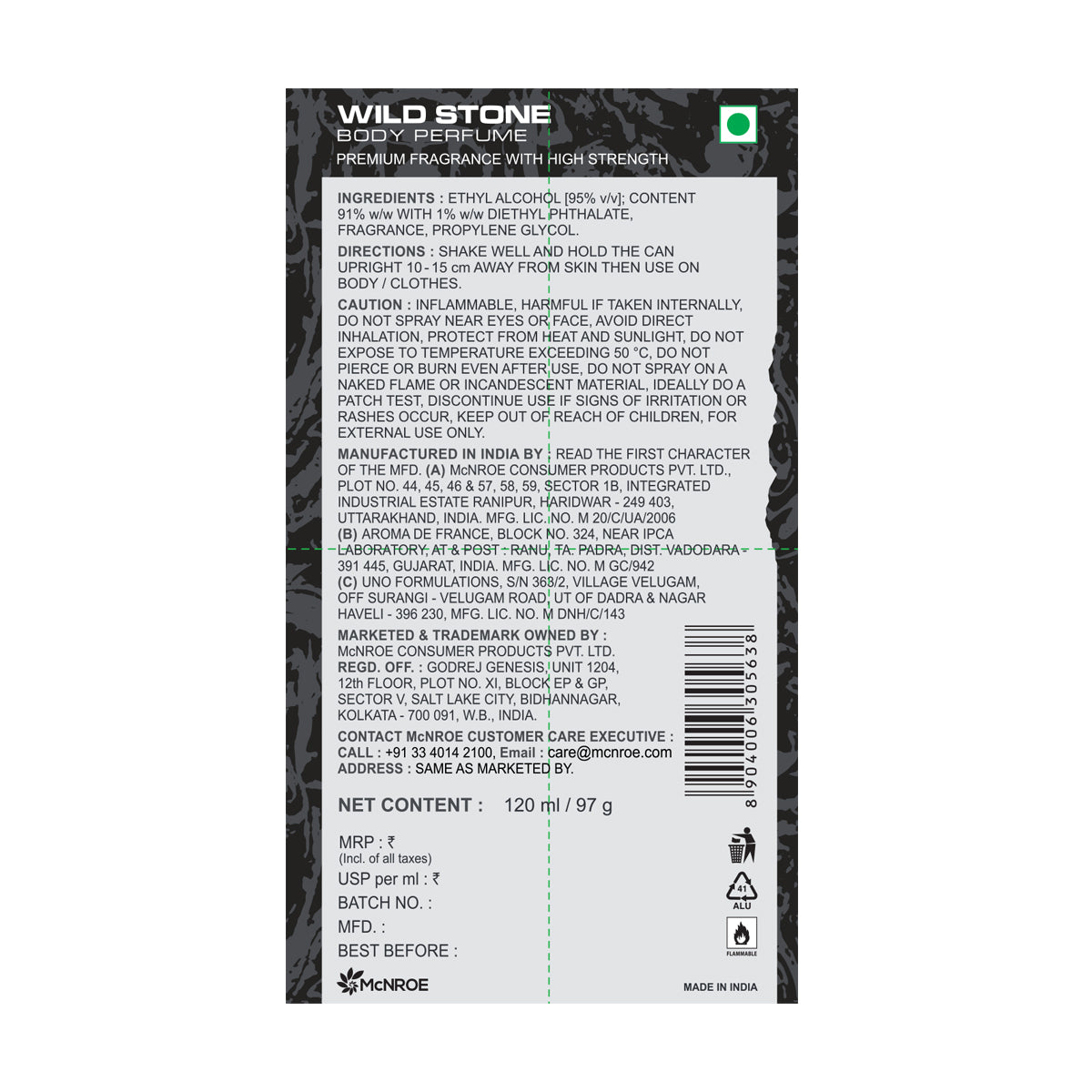 Wild Stone Stone Body Perfume, 120ml