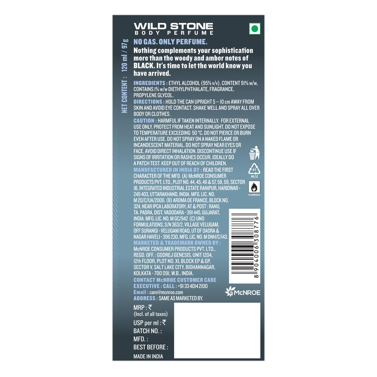 Wild Stone Intense Black No Gas Deodorant, Pack of 2 (120ml each)