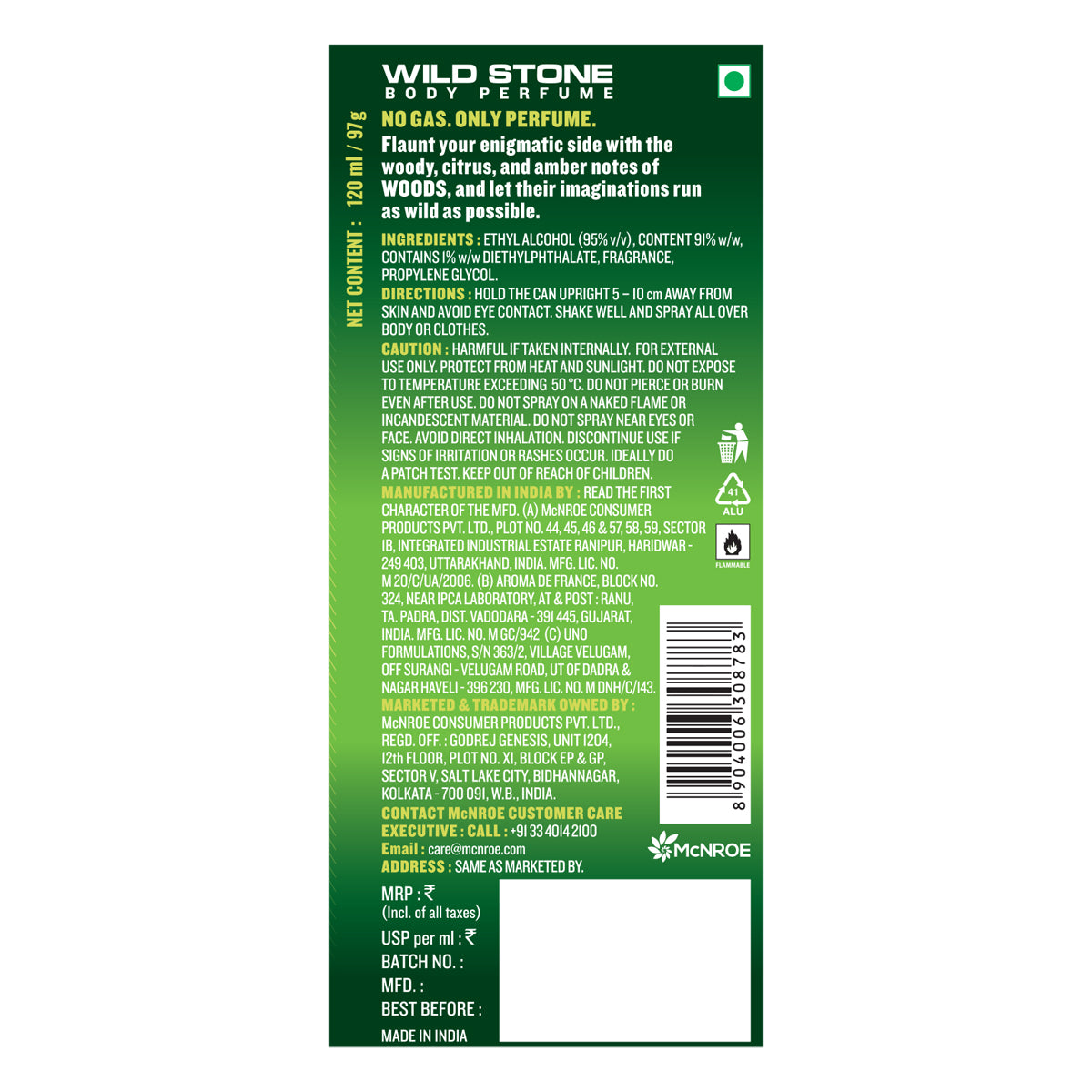 Wild Stone Intense Wood No Gas Deodorant, Pack of 2 (120ml each)
