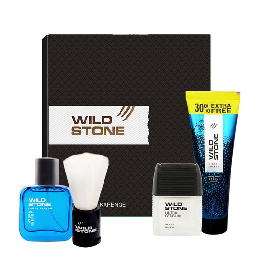 Wild Stone Gift Pack Collection (Hydra Energy Perfume 30ml, Shaving Cream 78gm, Ultra Sensual After Shave lotion 50ml and Shaving Brush)