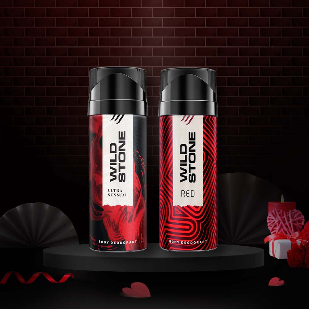 Wild stone Gift Box with Red and Ultra Sensual Deodorant (225ml each)
