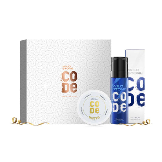 CODE Gift Pack for Men, Titanium Body Perfume 120 ml & Beard Wax 40 gm