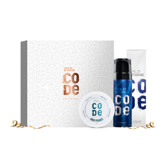 CODE Gift Pack for Men, Titanium Body Perfume 120 ml & Hair Pomade 40 gm