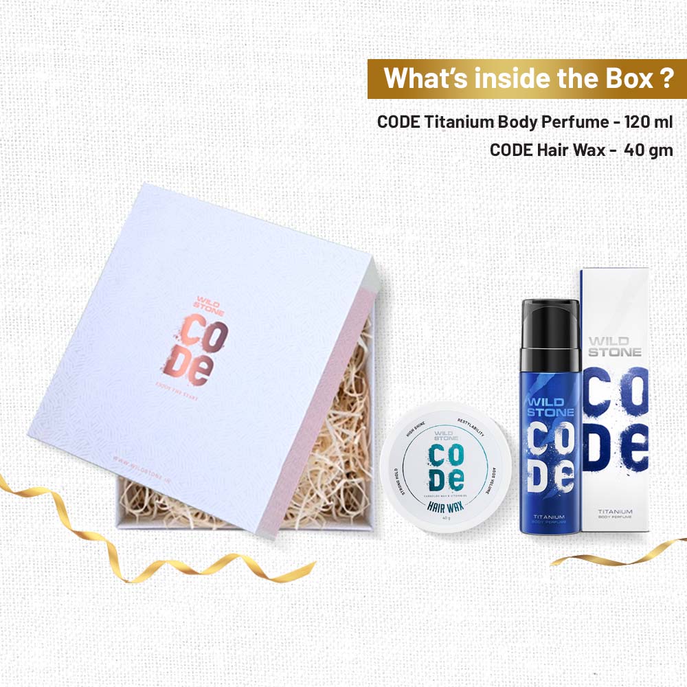 CODE Gift Pack for Men, Titanium Body Perfume 120 ml & Hair Wax 40 gm