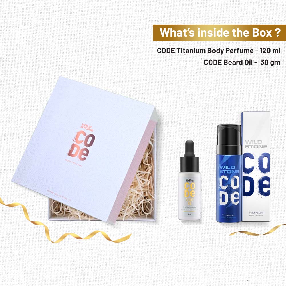 CODE Gift Pack for Men, Titanium Body Perfume 120 ml & Beard Oil 30 ml