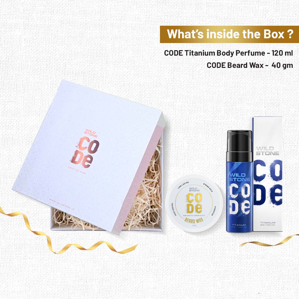 CODE Gift Pack for Men, Titanium Body Perfume 120 ml & Beard Wax 40 gm