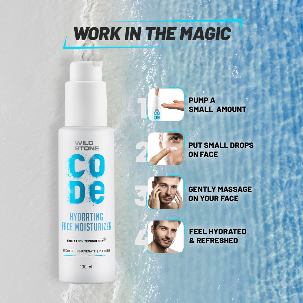 Wild Stone CODE Hydrating Face Gel Moisturizer For Men 100 ml, Pack of 2