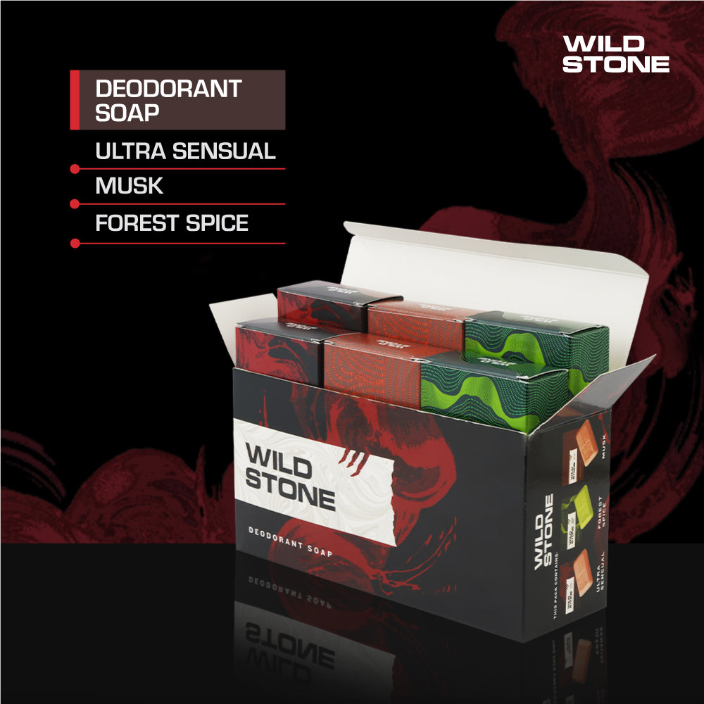 Wild Stone Soap Combo (2 Ultra Sensual, 2 Forest Spice, 2 Musk)- 100 Gm Each